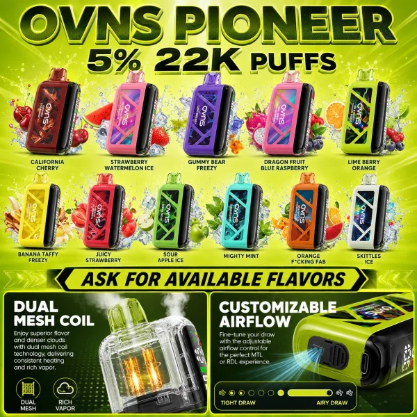 OVNS Pioneer 5% disposable vape - up to 22,000 puffs