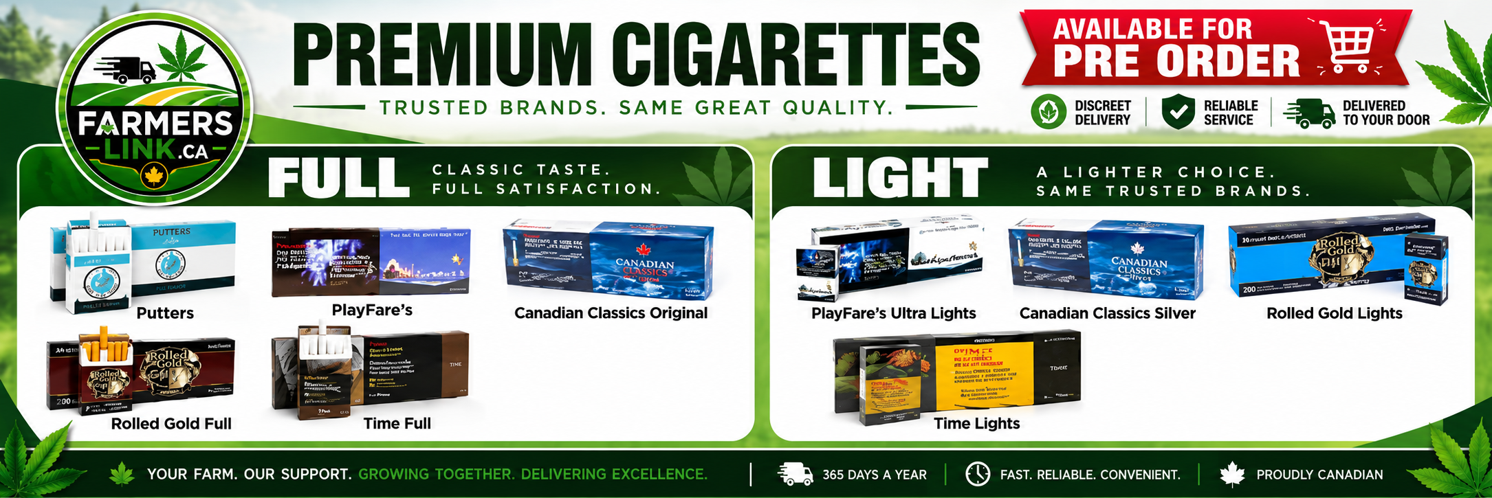 Farmers Link premium cigarettes available for preorder, full and light varieties